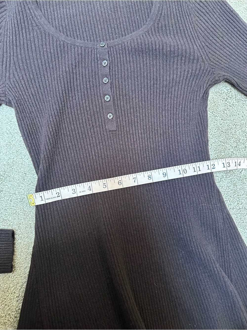 GAP Cashsoft Ribbed Henley Mini Sweater Dress Brown Long Sleeve Fit & Flare Sz M - Picture 6 of 8